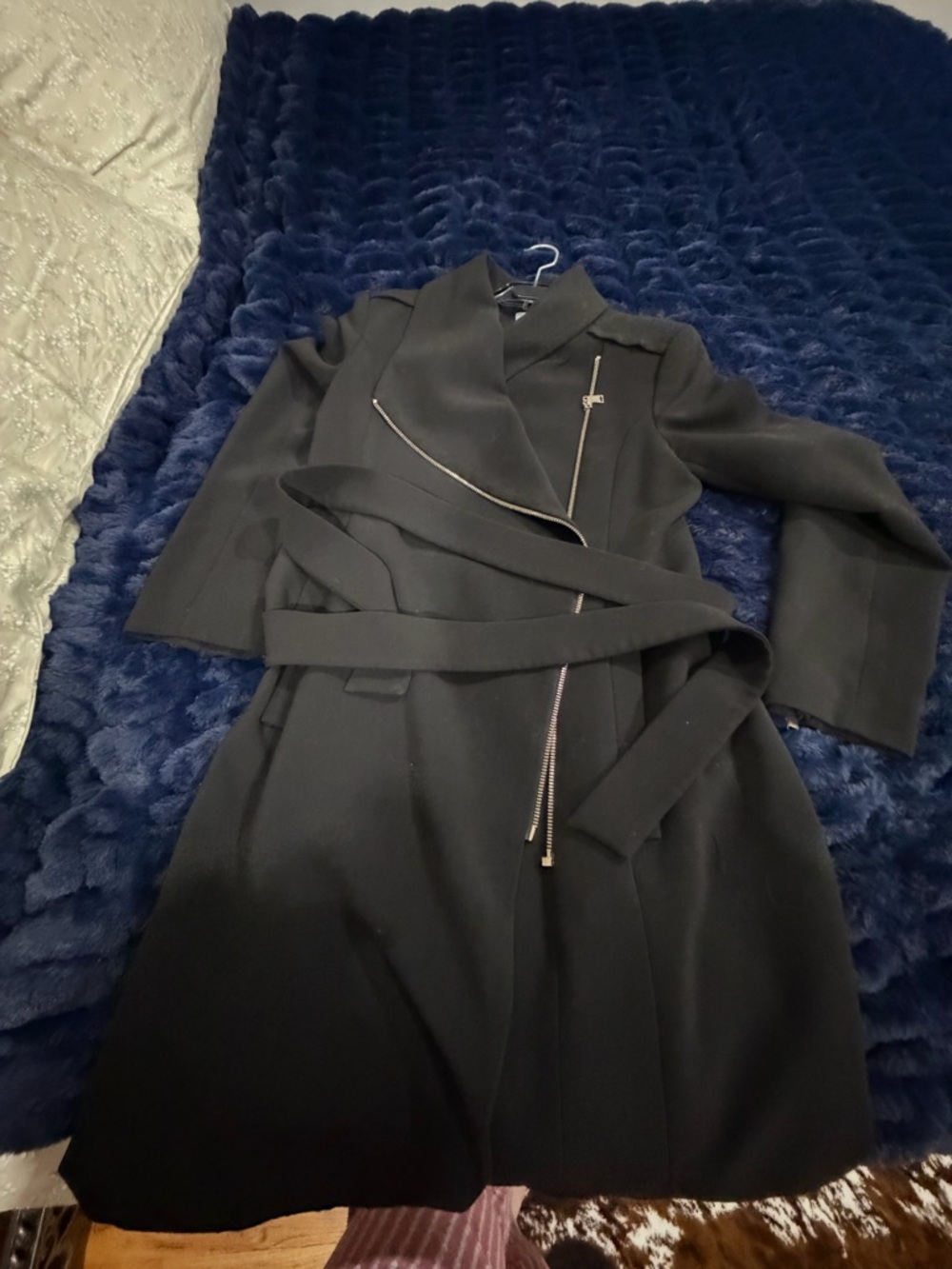 H&M Black Long Sleeve Wrap Coat with Belt